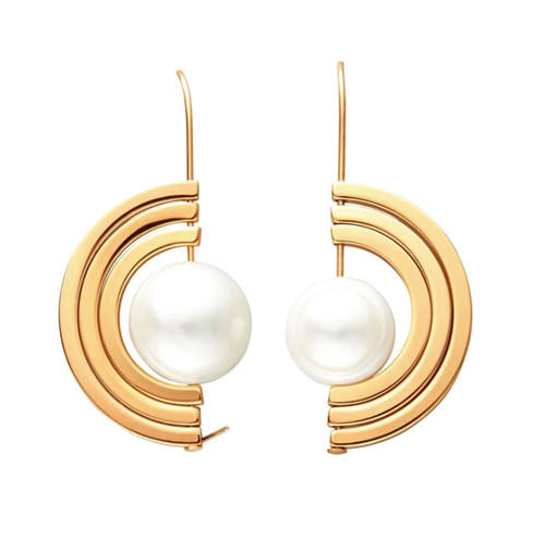Trendy rotatable creative jewelry 18k gold plating half circle pearl earrings